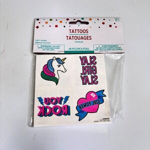 Amscan Kids Temporary Tattoos 48pc Unicorn Girl Power Slay You Rock Party Favors